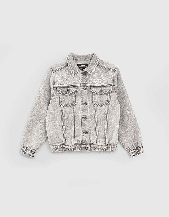 Veste en jean light grey bio imprimé cachemire fille-1