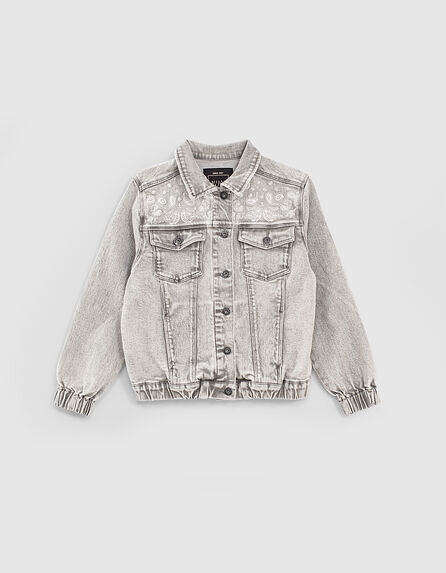 Girls’ light grey Paisley print organic denim jacket
