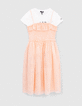 2-in-1 jurk blush tule gesmokt en T-shirt met tekst-1
