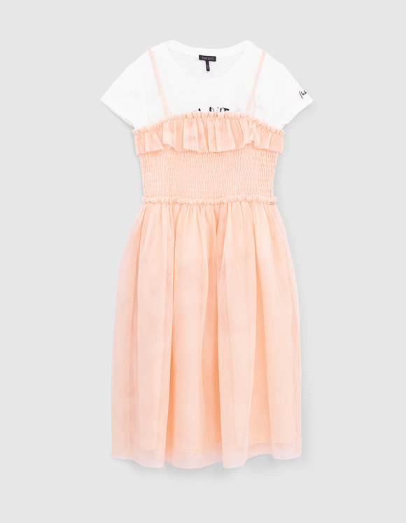 Robe blush tulle smocké et t-shirt message