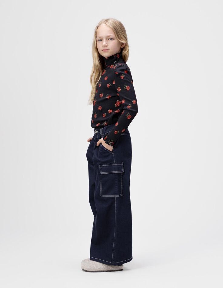 Marineblaue weite Mädchenjeans im Battlestyle-2