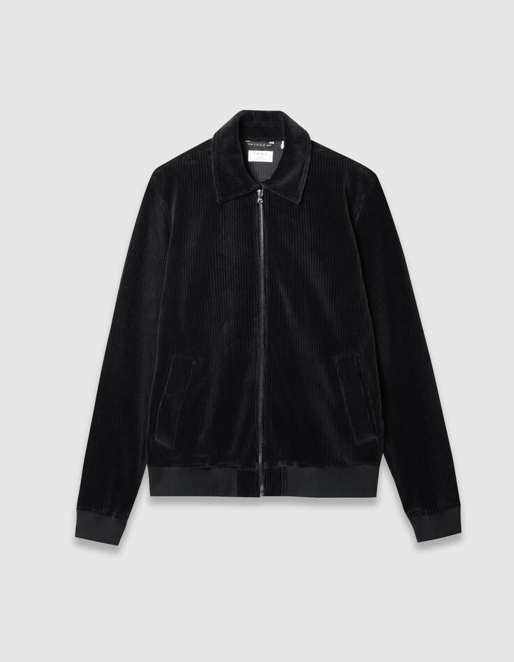 Cardigan zippé noir maille velours côtelée Homme-5