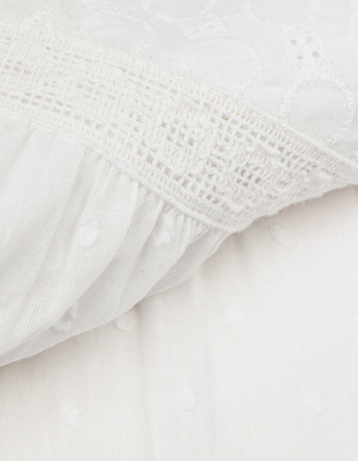 Blusa blanca de jacquard y encaje para mujer-8