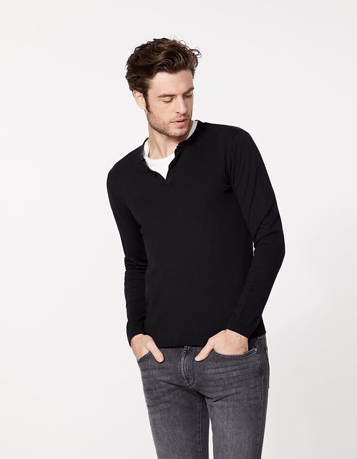 Pull noir à col tunisien Homme-2
