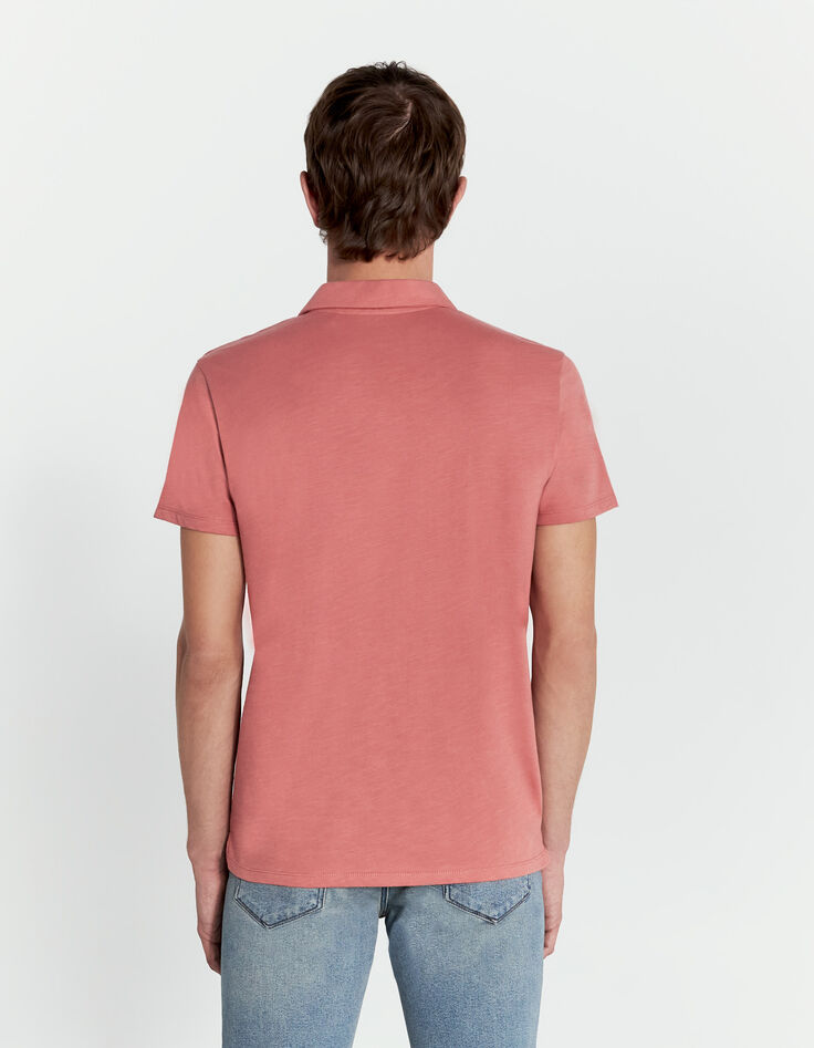 Men’s coral slub cotton polo shirt with 1 button-3