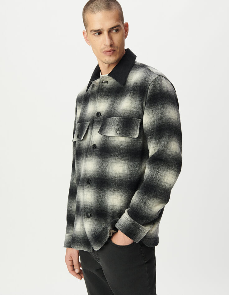 Surchemise grise motif carreaux col velours Homme-2