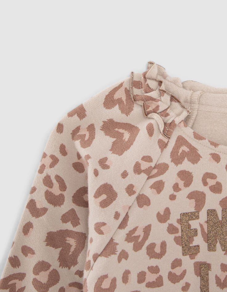 Girls’ ecru sweatshirt with gold leopard slogan print-4