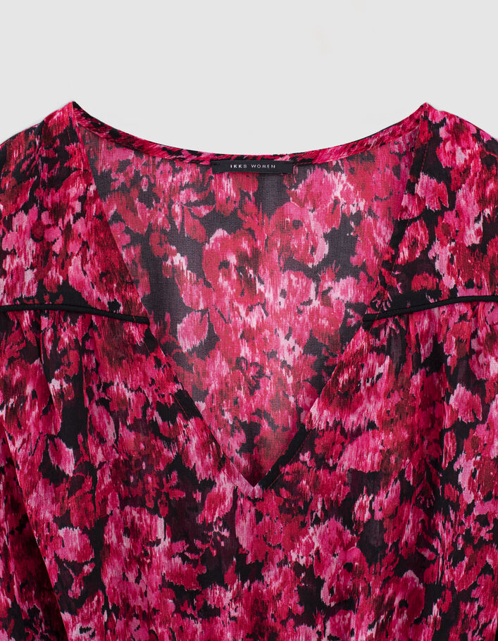 Midi-Damenkleid aus recyceltem Voile mit rosa Blumenprint - IKKS