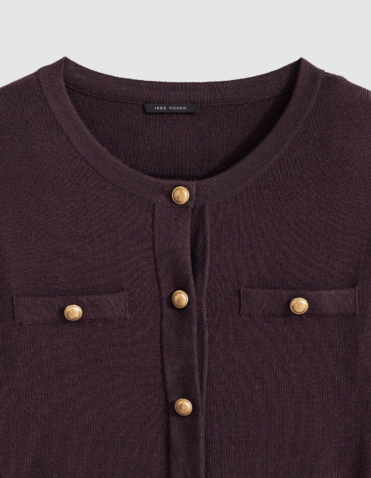 Robe bordeaux tricot boutonn&eacute;e Femme-7