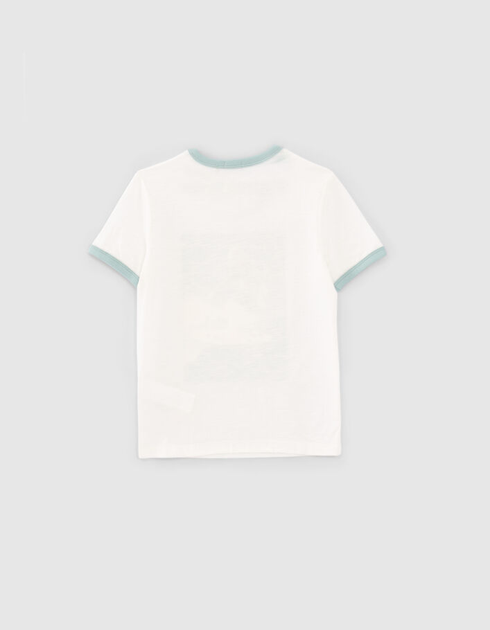 Boys’ white T-shirt with surfer under rubber stripes - IKKS