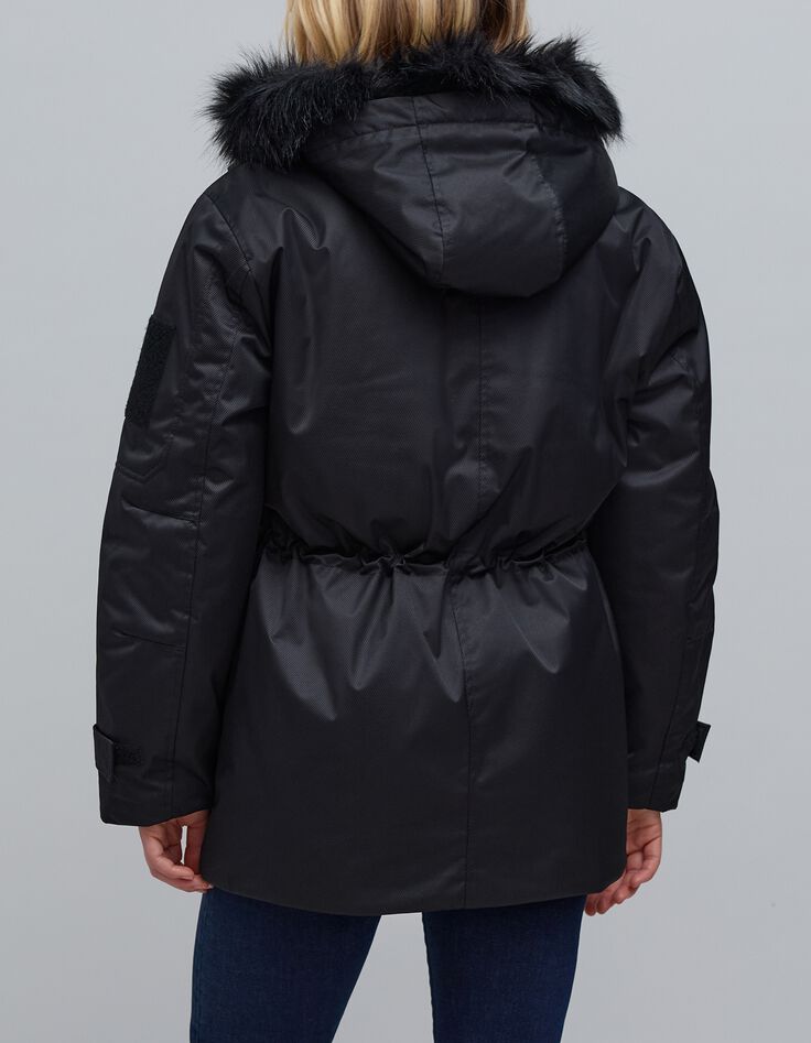 Parka negra de rayas para mujer-3