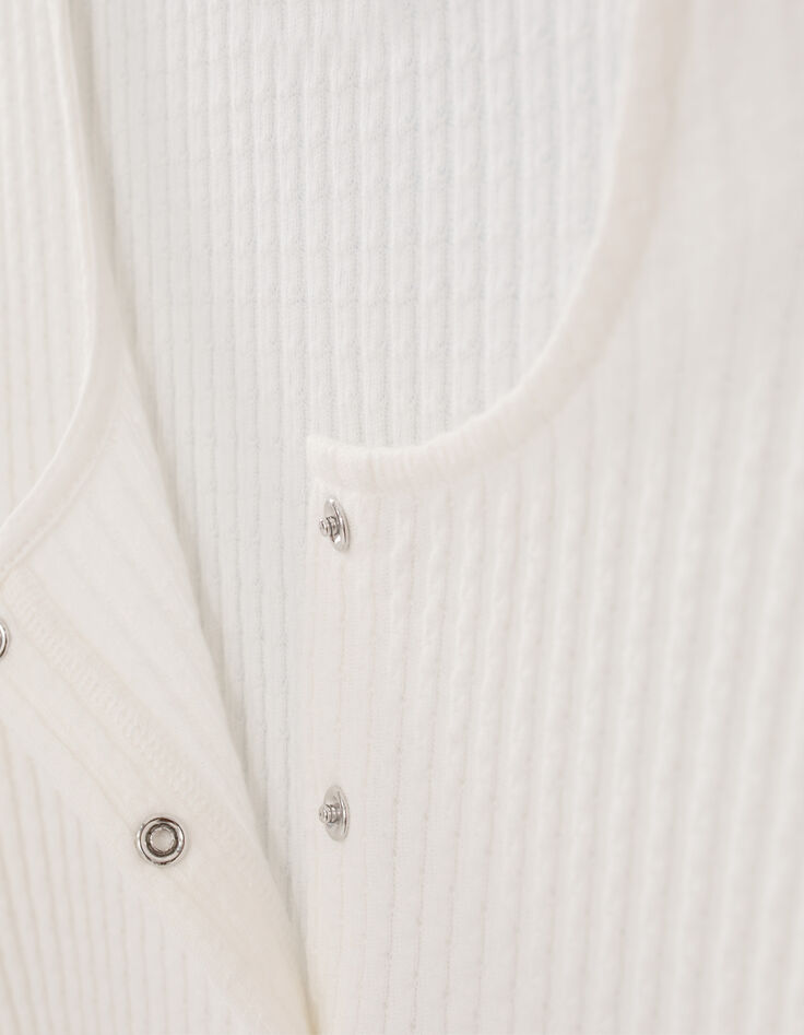 Girls&rsquo; ecru top ribbed knit top with press studs-5
