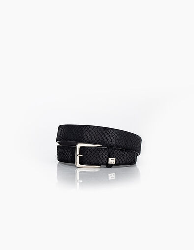 Ceinture noire en cuir nubuck effet croco Homme - IKKS
