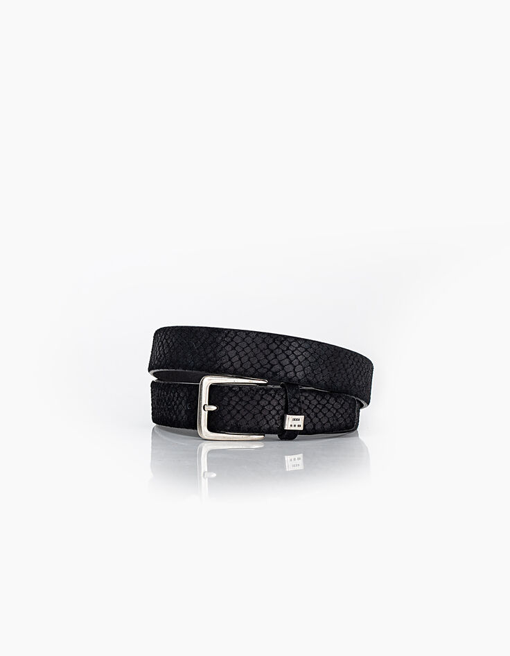 Ceinture noire en cuir nubuck effet croco Homme-1 Ceinture noire en cuir nubuck effet croco Homme-1