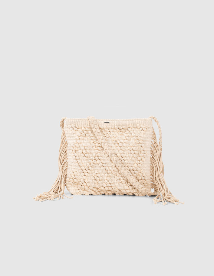 Ecru tas in geborduurd textiel met franjes meisjes - IKKS