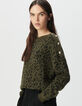 Khaki Damen-Winterpulli Jacquard-Strick Leomuster-3