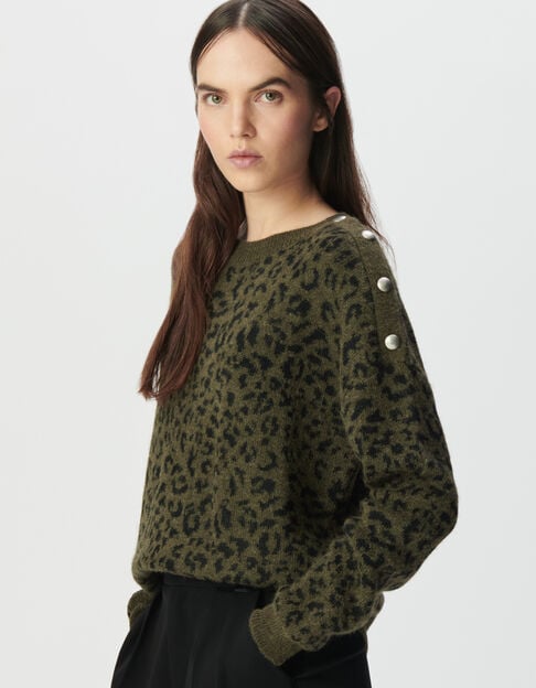 Khaki Damen-Winterpulli Jacquard-Strick Leomuster - IKKS