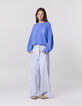Pantalon LARGE blanc rayures bleues fille-1