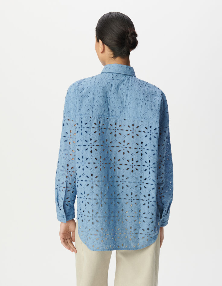 Camisa azul manga larga bordado inglés mujer-3