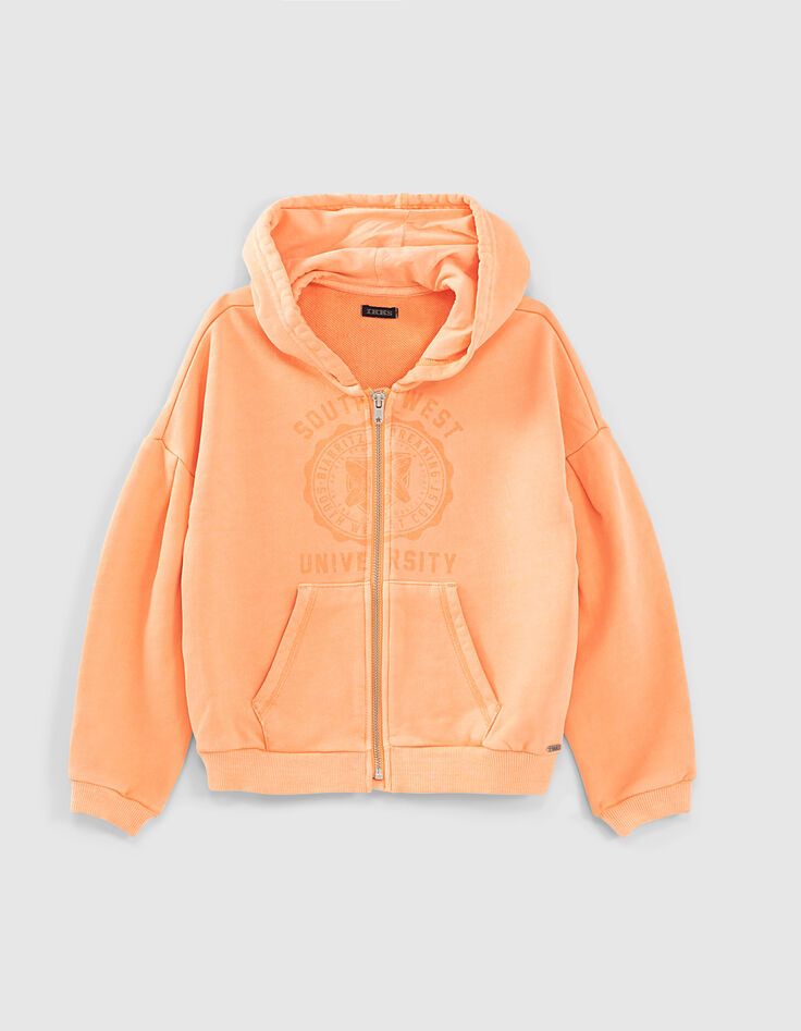 Girls’ apricot Campus-vibe hooded cardigan-1