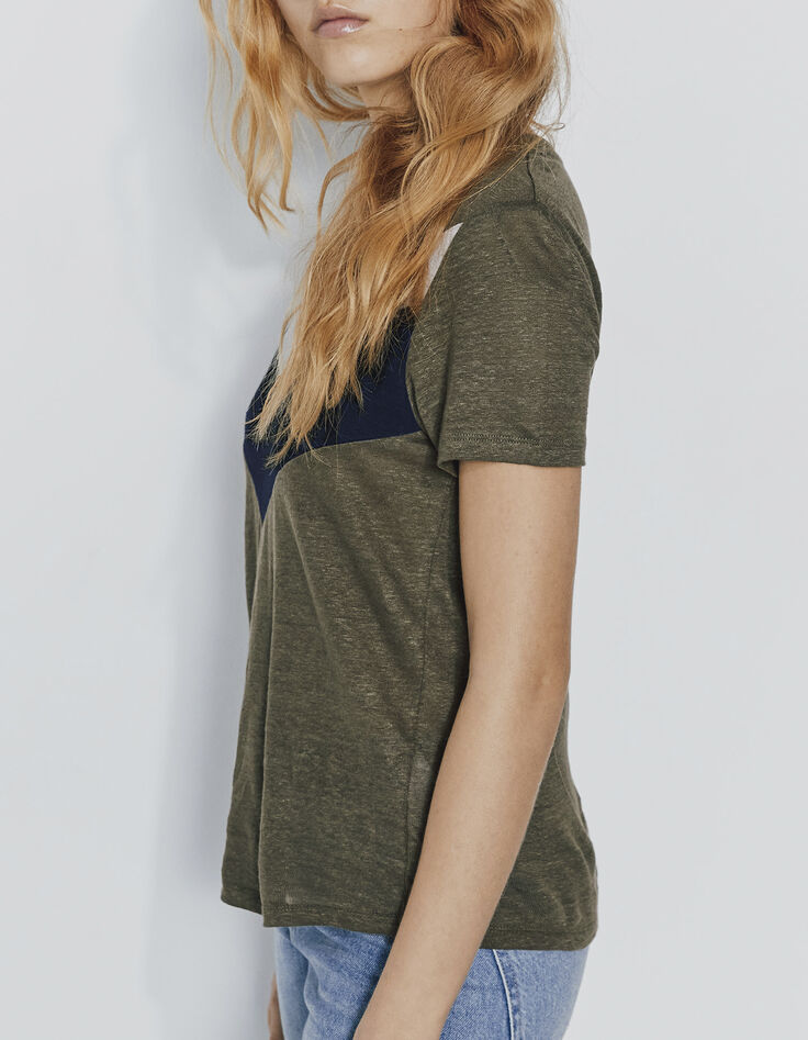 Tee-shirt en lin grand chevron bicolore femme-2