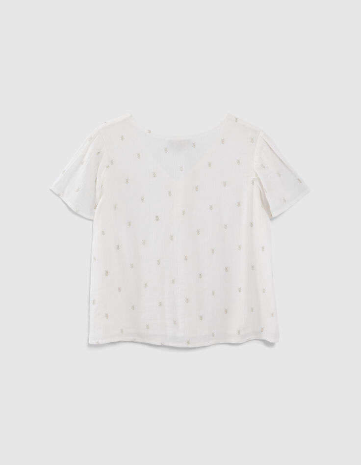 Blouse blanc cass&eacute; broderies dor&eacute;es fille-4