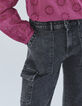 Jean gris battle cropped avec poches &agrave; rabat femme-5
