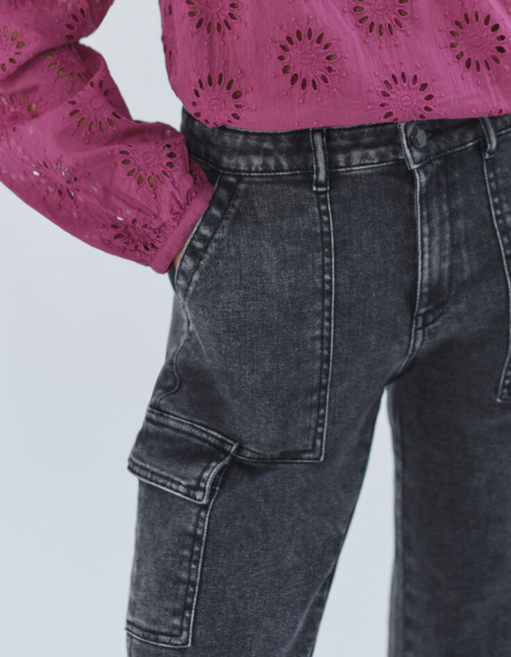 Jean gris battle cropped avec poches &agrave; rabat femme-5