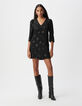 Vestido cruzado negro con estampado de leopardo y lentejuelas bordadas para mujer-1