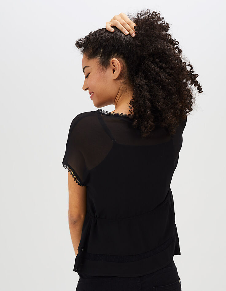Zwarte 2-in-1-top met kant en plooien I.Code-3 Zwarte 2-in-1-top met kant en plooien I.Code-3