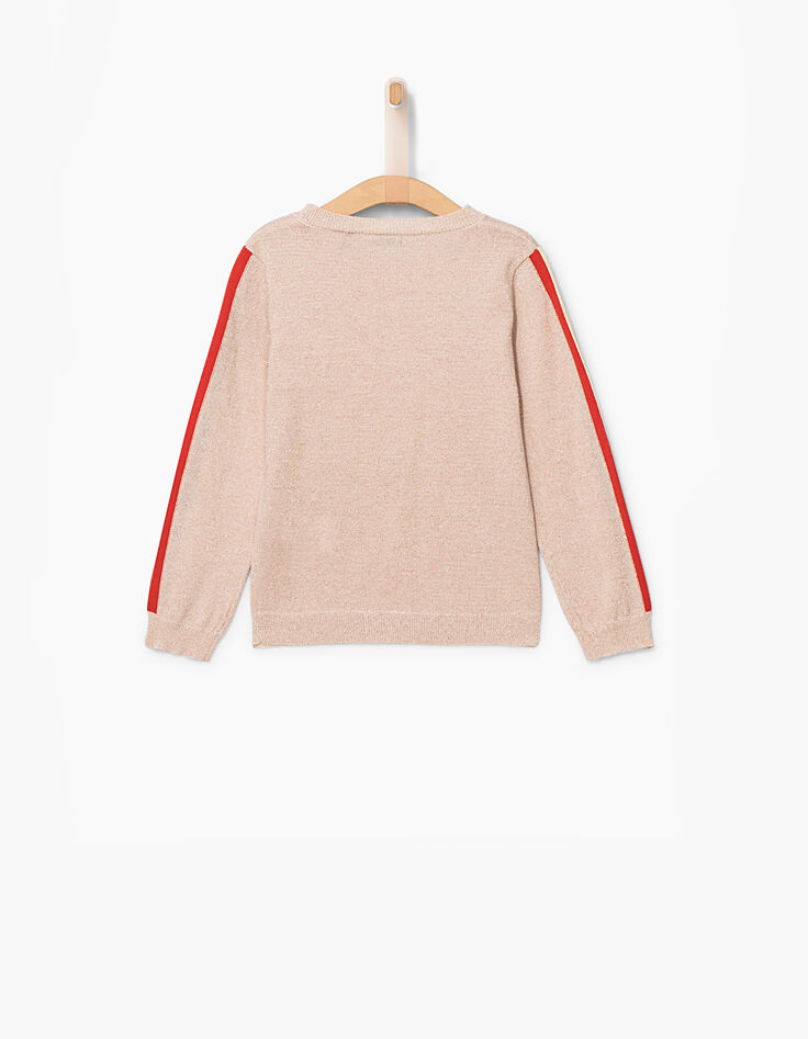 Pull rose poudré pailleté à bandes rayées fille-3