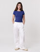 Pantalon LARGE blanc cassé à pinces fille-1
