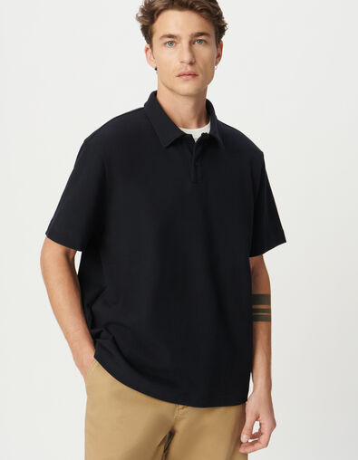 Men&rsquo;s navy pique knit polo shirt - IKKS