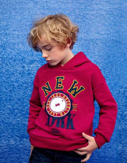 Dunkelrotes Jungen-Sweatshirt mit Maxi-Stickmotiv