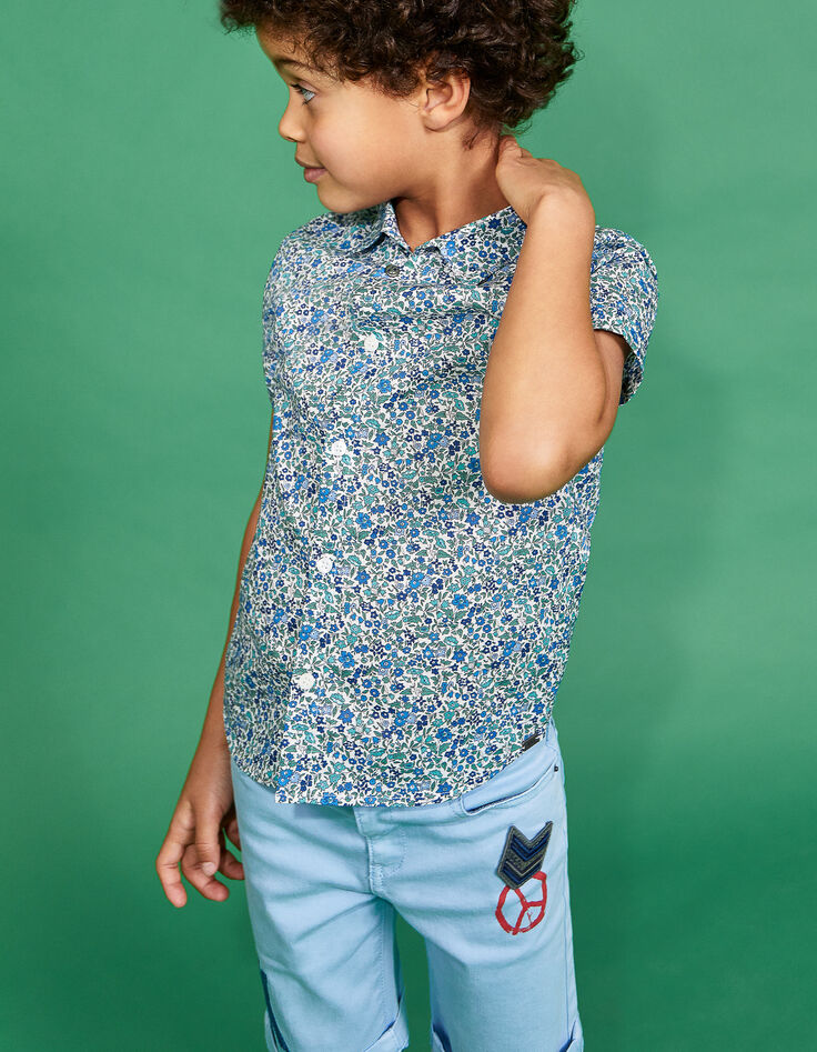 Chemise indigo Liberty® à motifs fleurs garçon-1