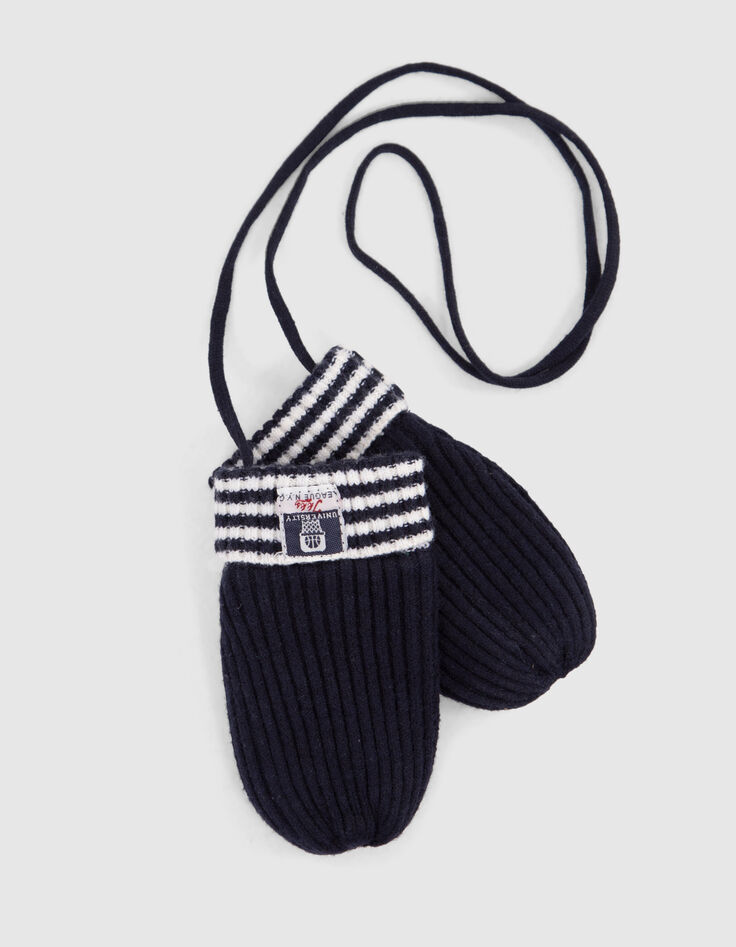 Moufles marine en tricot côtelé bébé garçon-2