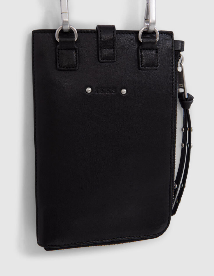 Bolso teléfono 1440 cuero acolchado negro para mujer-3