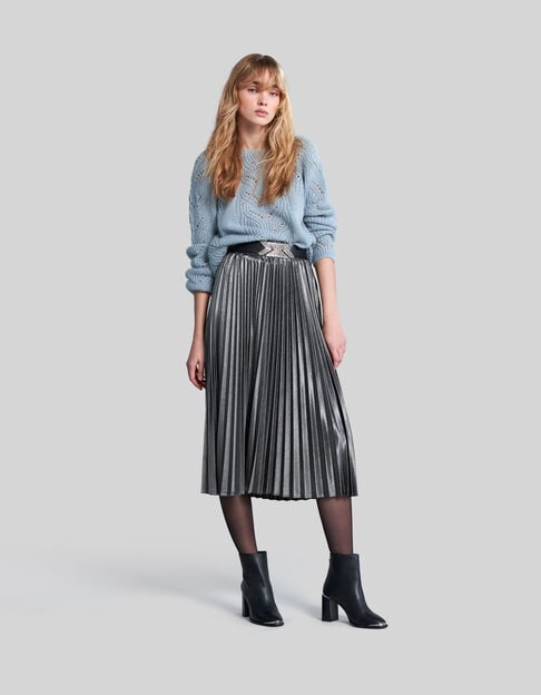 Women’s silver pleated midi skirt - IKKS
