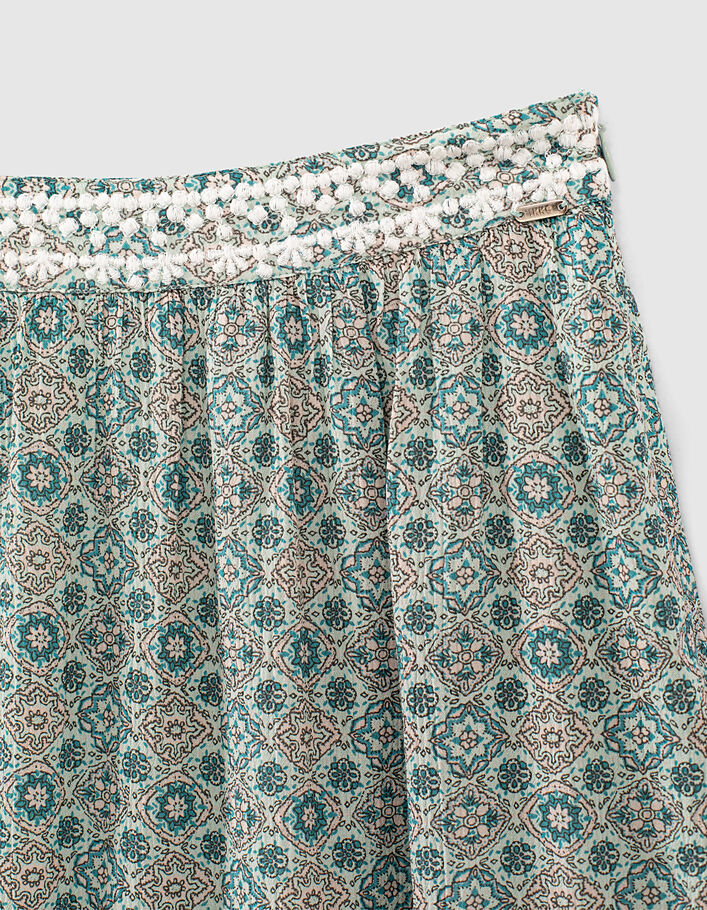 Girls’ aqua flower-print long skirt - IKKS