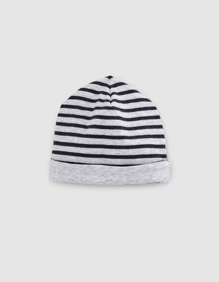 Baby’s putty marl&stripe organic cotton reversible beanie - IKKS