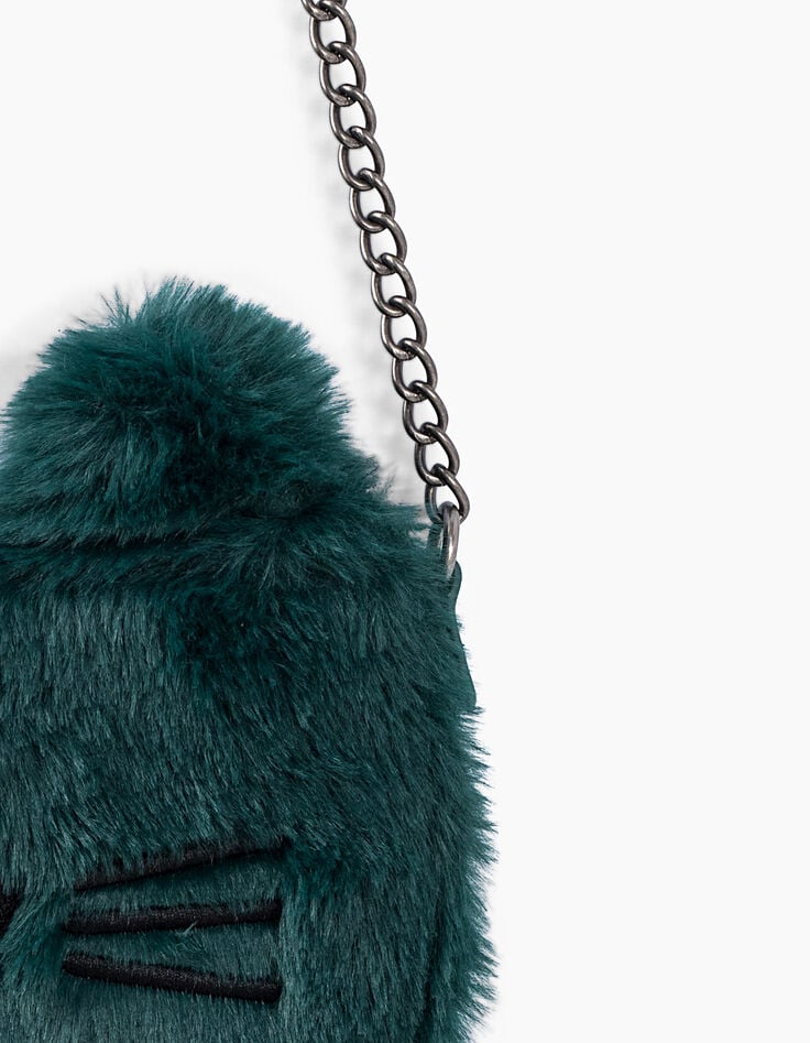 Entenblaue M&auml;dchenhandtasche aus Mischgewebe mit Katze-2