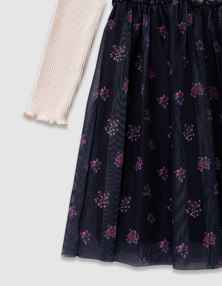 Vestido bimaterial crudo tul ramos niña-4