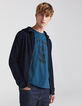 Men’s navy cardigan with ecru striped hood-6