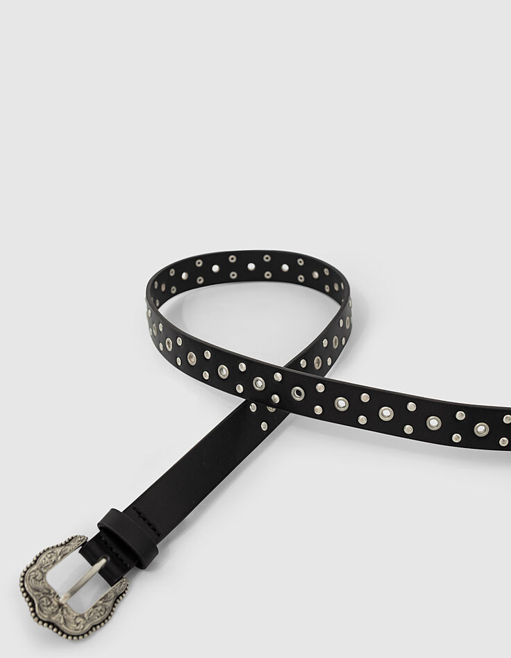 Ceinture noire à clous et rivets fille-7