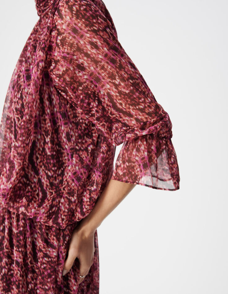 Robe courte bordeaux imprim&eacute; ikat Femme-5