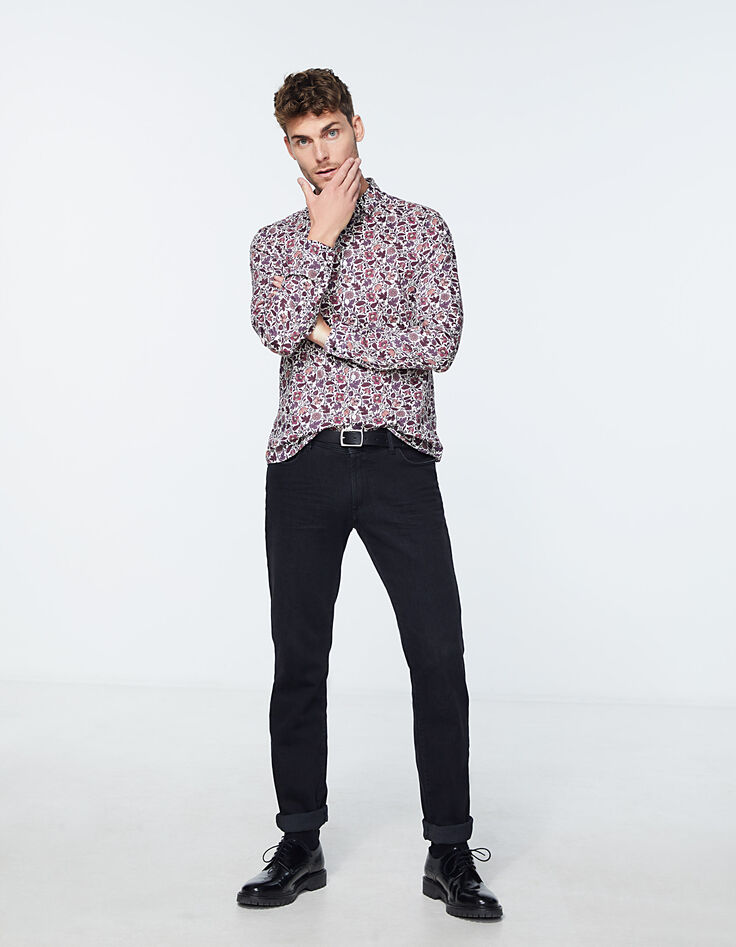 Wijnrood SLIM fit overhemd gebloemde Liberty stof Heren-7