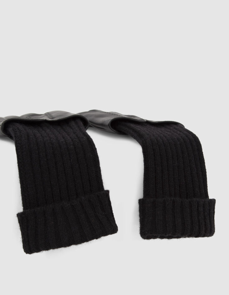 Guantes negros bimaterial piel y punto mujer-2