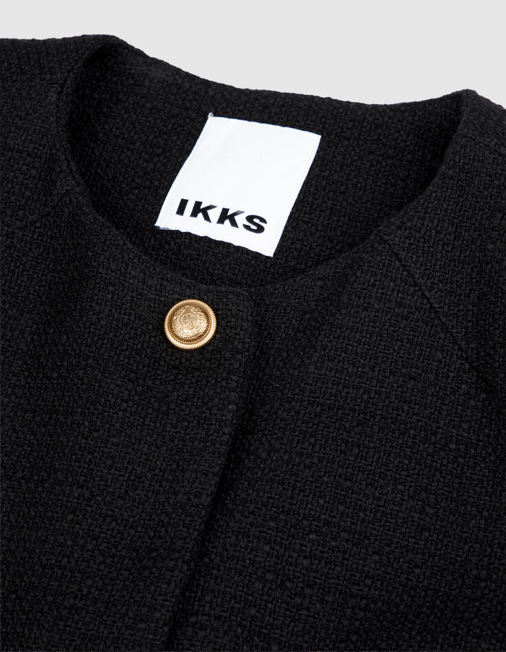 Veste carr&eacute;e noire effet tweed Femme-9