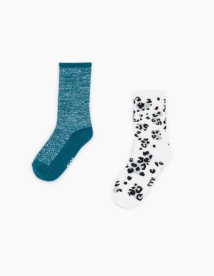 Girls’ teal blue and off-white leopard socks - IKKS
