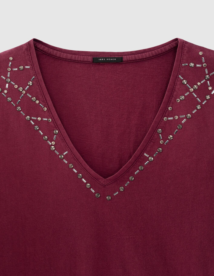 Women’s burgundy organic cotton long sleeve T-shirt - IKKS